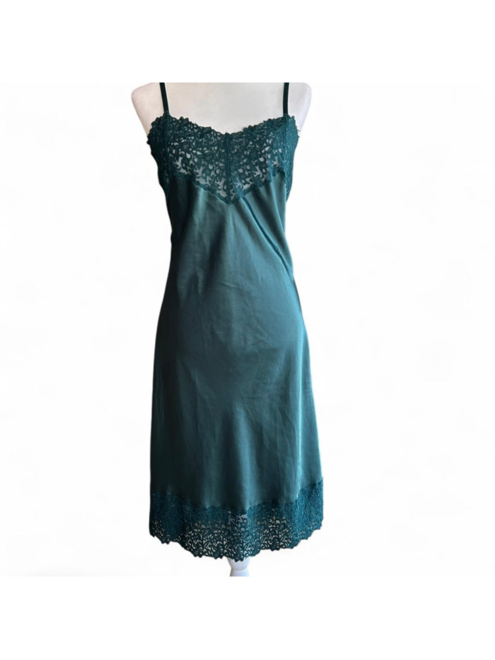 Emerald green satin slip dress vintage size medium